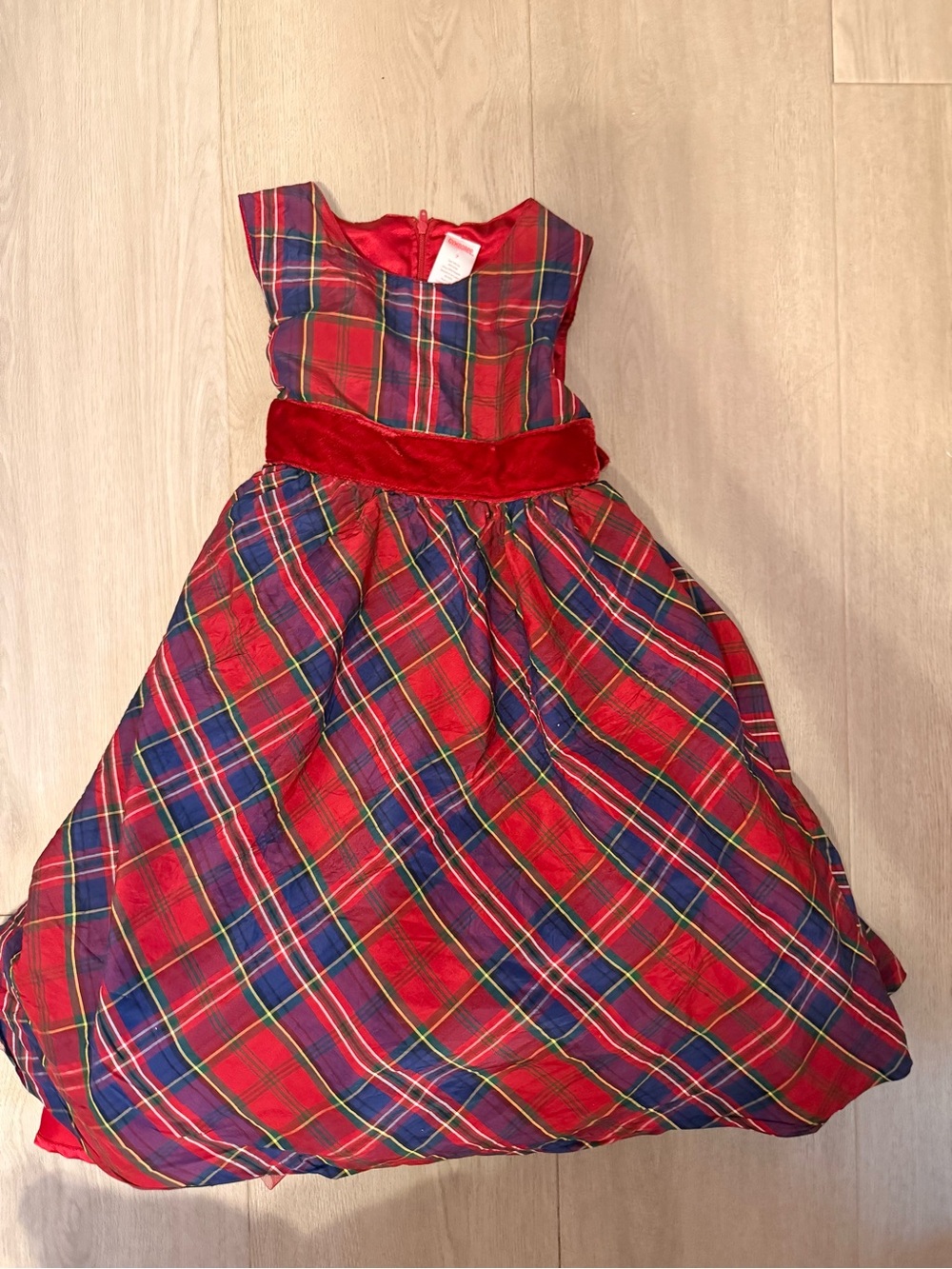 GYMBOREE Girls Size 7 Red Blue Yellow Green Plaid Fancy Party Dress Silk Cotton